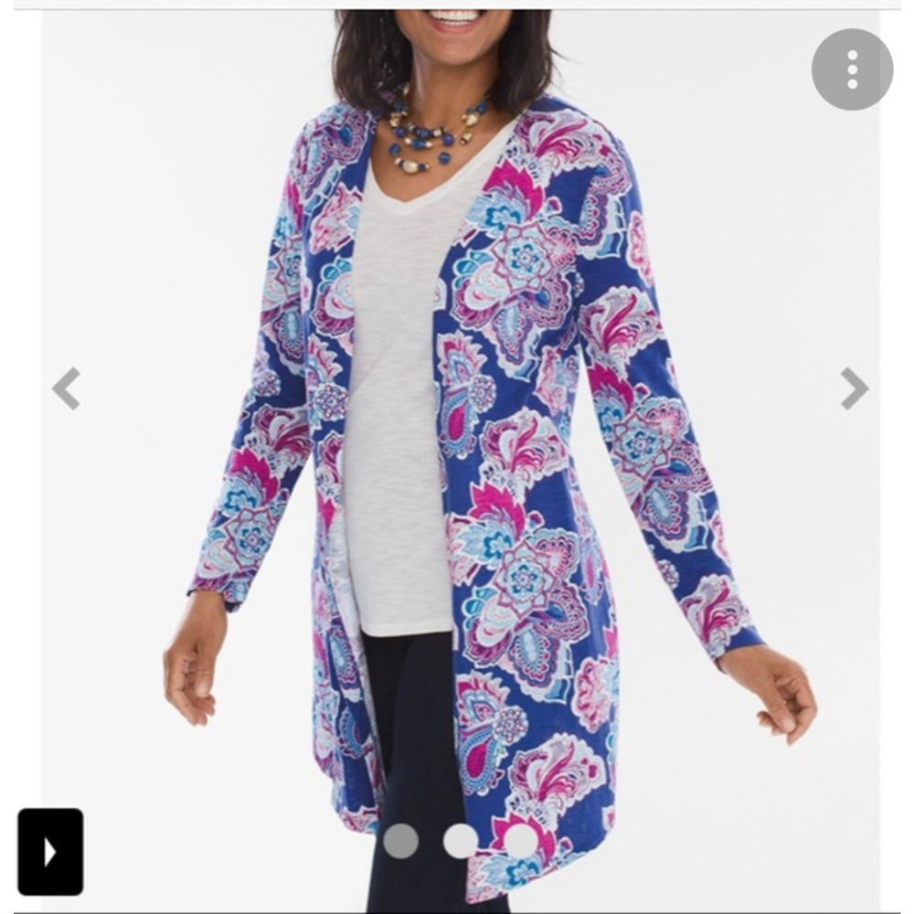 Chico's Women's The Ultimate Tee Open Front Outline Floral Cardigan Size 0/S/4